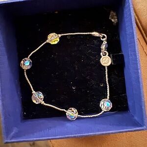 Delicate Crystal Bead Silver Bracelet - Iridescent